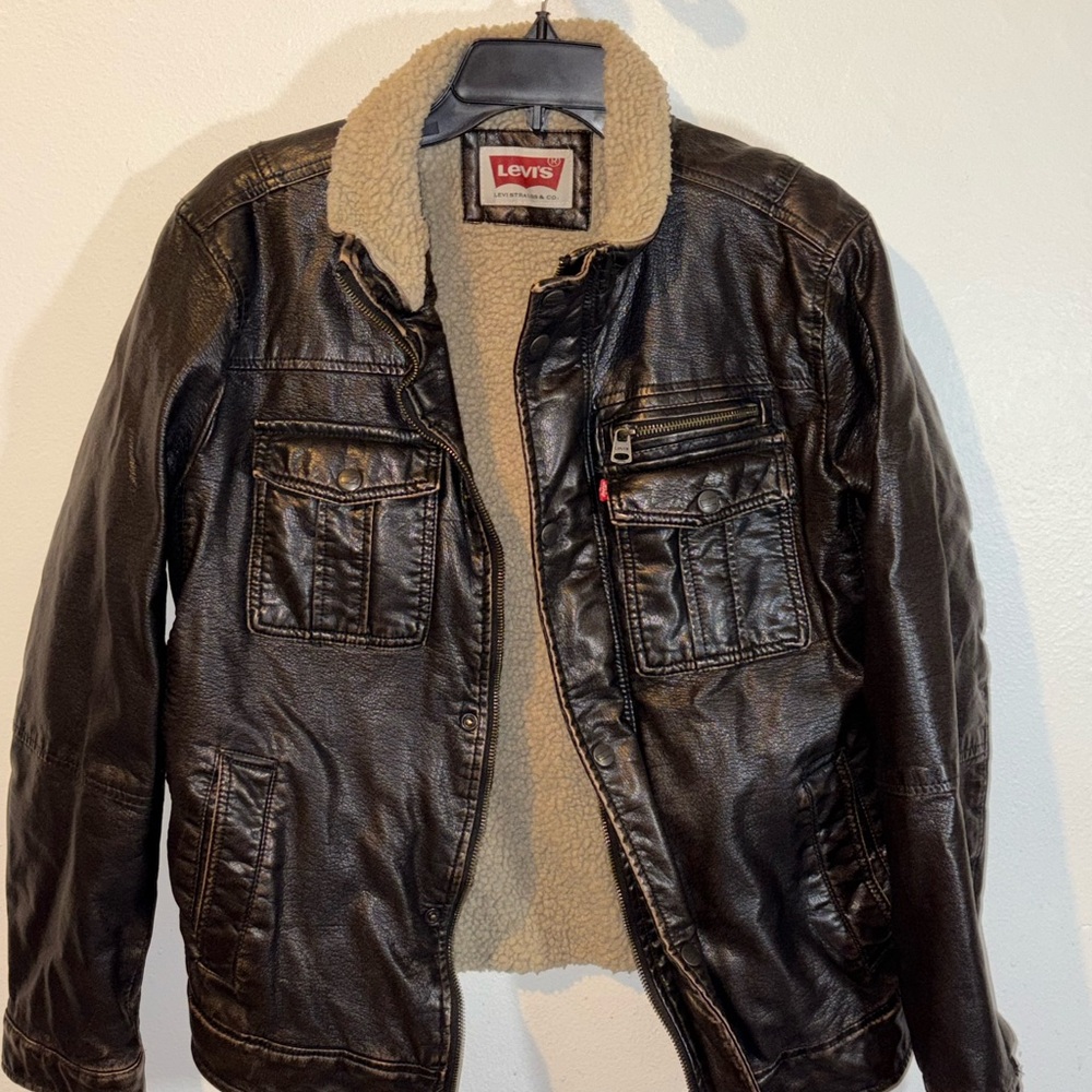 Levi’s Vintage Dark Brown faux Leather jacket with Sherpa lining
